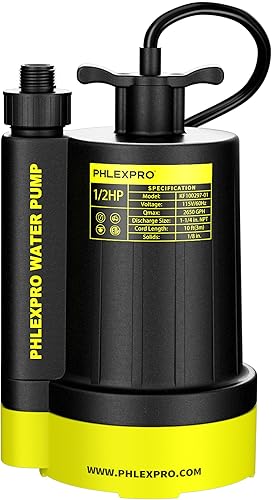 Bomba de sumidero sumergible de 12 HP, bomba de agua eléctrica de alto flujo de 2650 GPH, eliminación eficiente de agua para sótano, jardín,