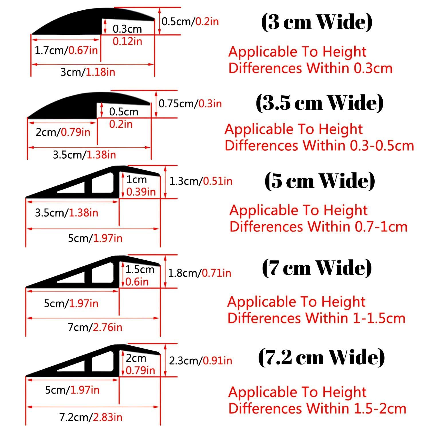 Perfil De Transición De 100/200cm, Ancho: 3/3.5/5/7/7.2cm, Tira De Umbral De Autoadhesivo Perfil De Transición De Rampa, Perfil De Compensación De Altura Reductores De Umbral(Gray,7.2*100cm/2.83*39.4i
