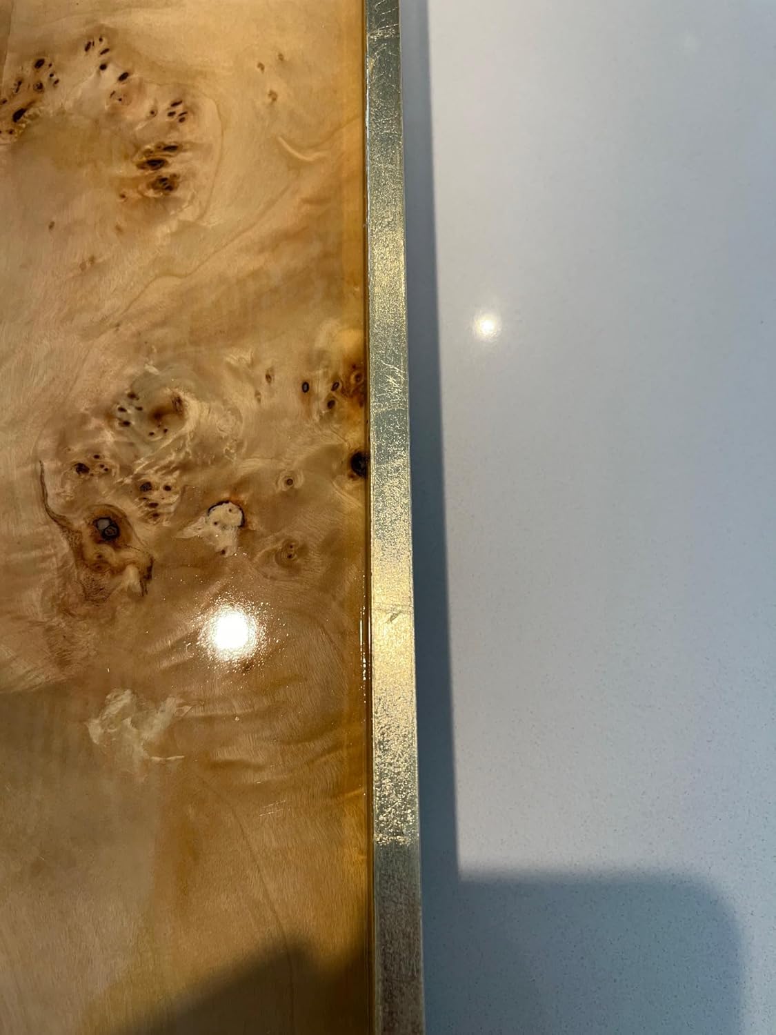 Zodax Leiden Burl Wood Design Rectangular Tray with Gold Handles (Large Rectangle)