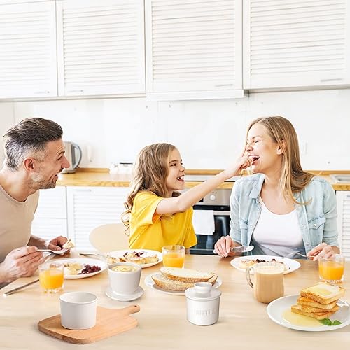 Miniatura 6 de Mantequillera de porcelana para mostrador, plato de mantequilla de 7.5 onzas con tapa, color blanco