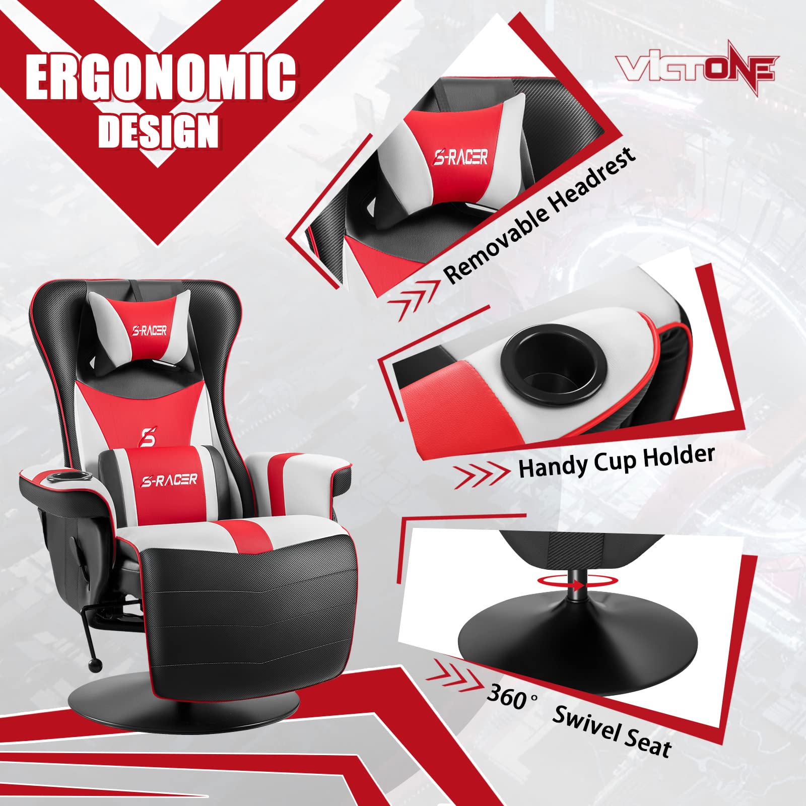 Amazon.com: VICTONE 電競躺椅賽車風格X 搖臂電腦遊戲椅人體工學傾斜