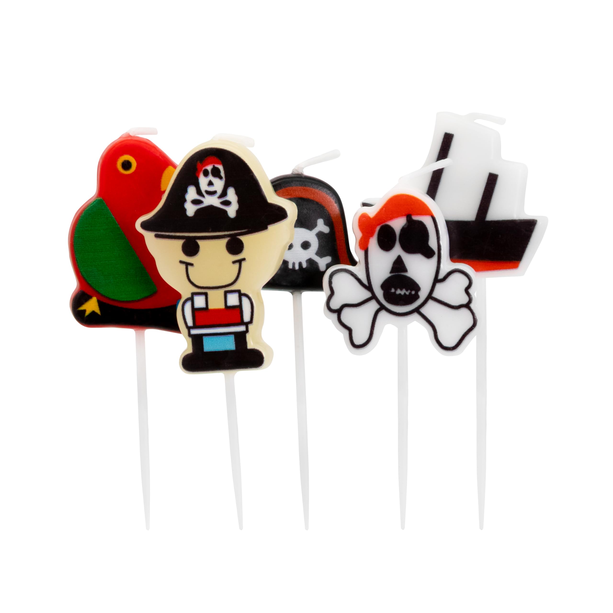 Idena 50090 Pirate Party Candles, 5 Birthday Candles Made of Paraffin Wax, Food-Safe, Size Motifs Approx. 2.5-4.5 cm, Length of Skewers Approx. 4-5 cm