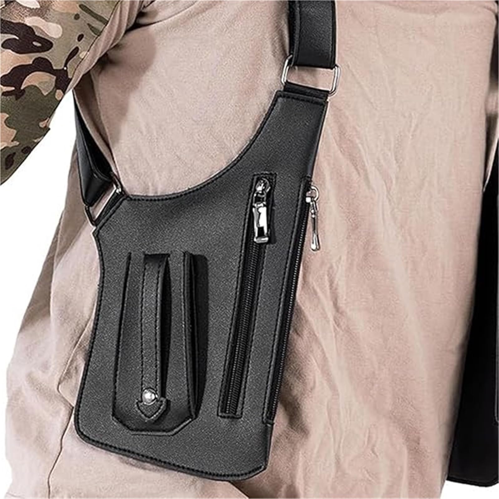 Marsupio Uomo Tracolla, Borsa Regolabile In Pelle Di Alta Qualità, Gilet Da Viaggio Antifurto Impermeabile Con Multitasche, Doppia Borsa
