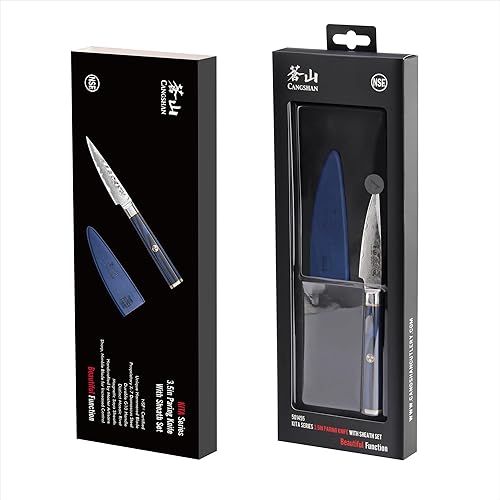 Miniatura 8 de Cangshan Cuchillo de pelar serie KITA de 3.5 pulgadas con funda, acero de Damasco X-7 de alto carbono, 501455