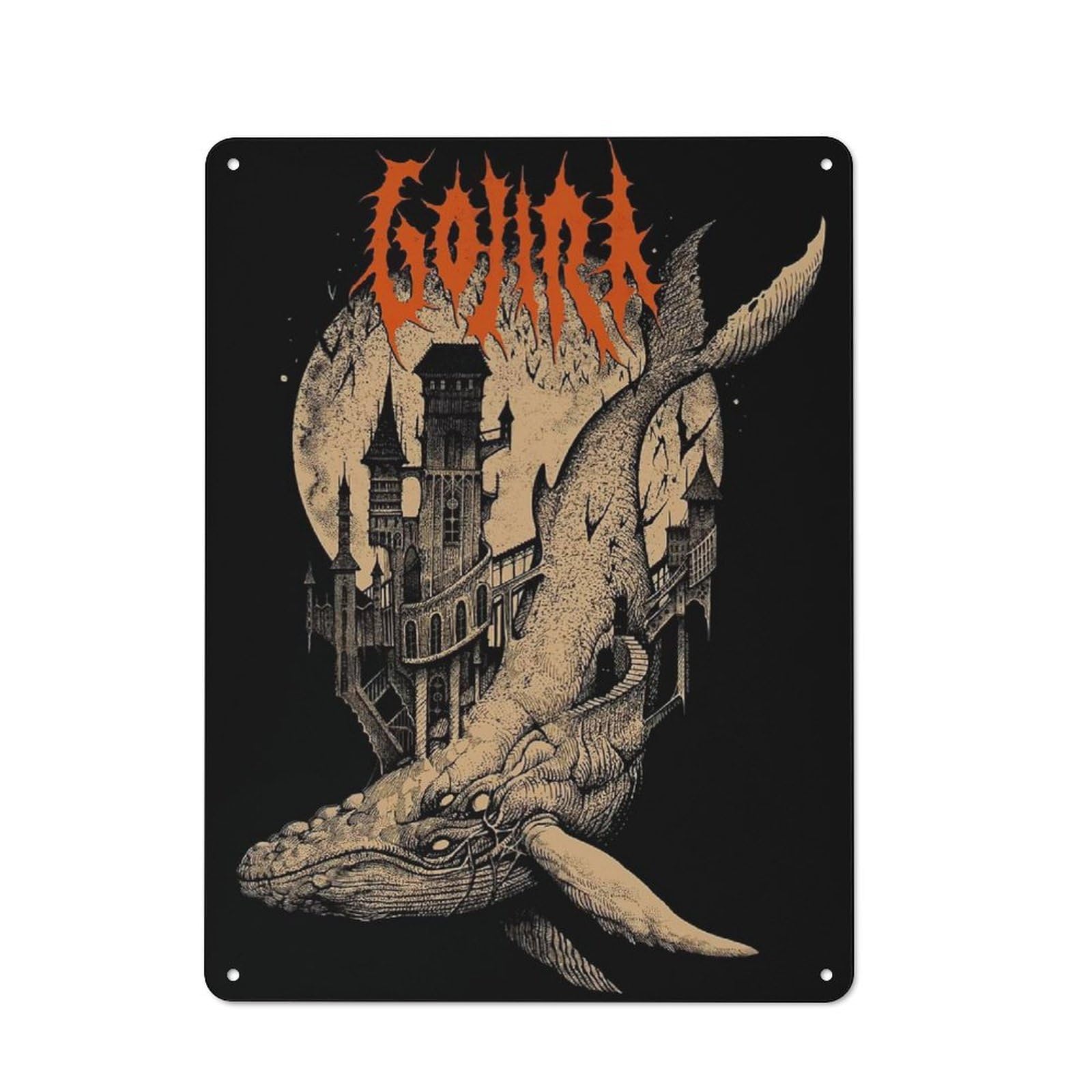 Junmoney Gothic Whale Castle For Hobby Room Or Studio, Rustic Metal Sign 40X30cm, For Creative Interior Collectors Refreshing A Room In Autumn