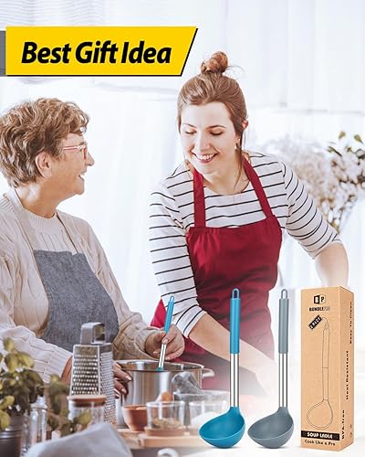 Miniatura 7 de Paquete de 2 cucharones de cucharón, cuchara grande de silicona para sopa, utensilios de cocina antiadherentes con alta resistencia al calor, sin