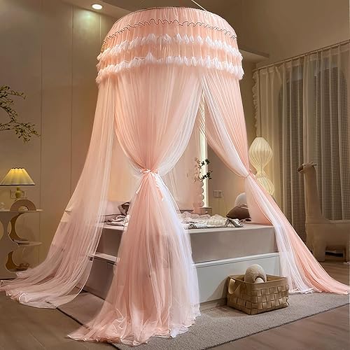 Vista 38 de Kertnic Toldo de cama con mosquitera para niñas, toldo de princesa, cortina de cama de malla fina transparente, toldos de cama para niños y adultos
