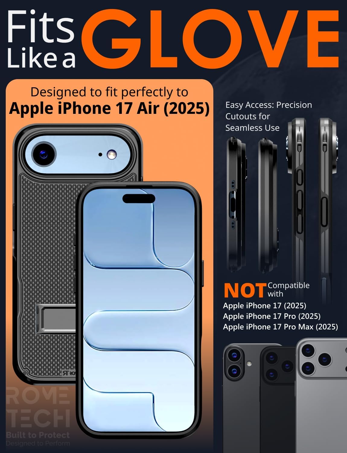 Designed for iPhone 17 Air Case with Belt Clip Holster - Compatible with MagSafe Magnetic Heavy Duty Phone Cover with Kickstand - Black