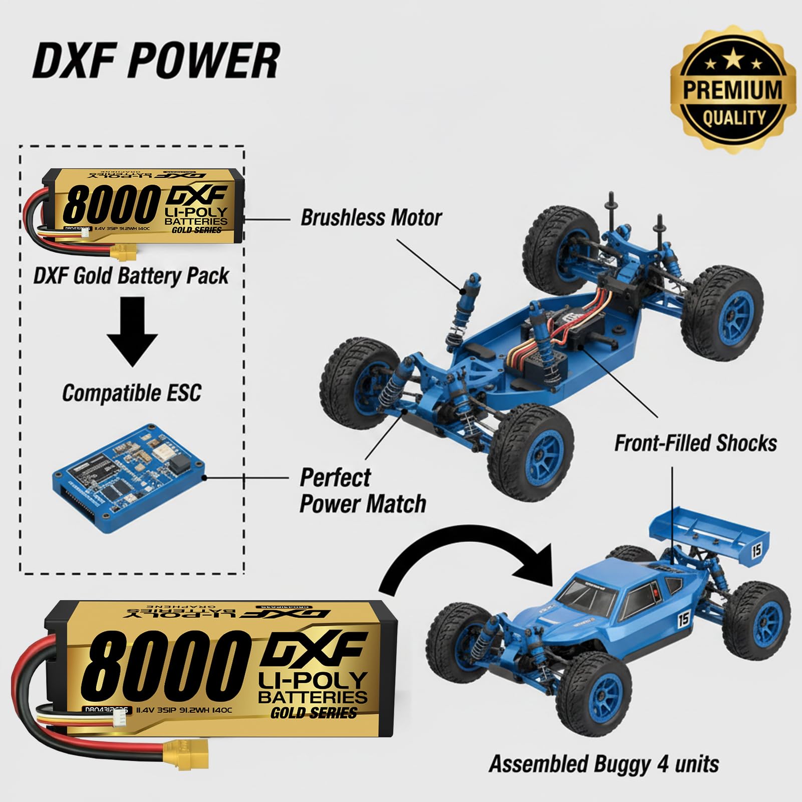 DXF Lot de 2 batteries LiPo 3S HV 11,4 V 8000 mAh 140C avec prise XT90 pour voiture RC 1:8 1:10 RC voiture camion buggy véhicules course hors route modélisme haute performance durable puissante fiable