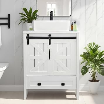 24"Farmhouse Bathroom Vanity with Sink ,White Rectangle Ceramic Vessel Sink
