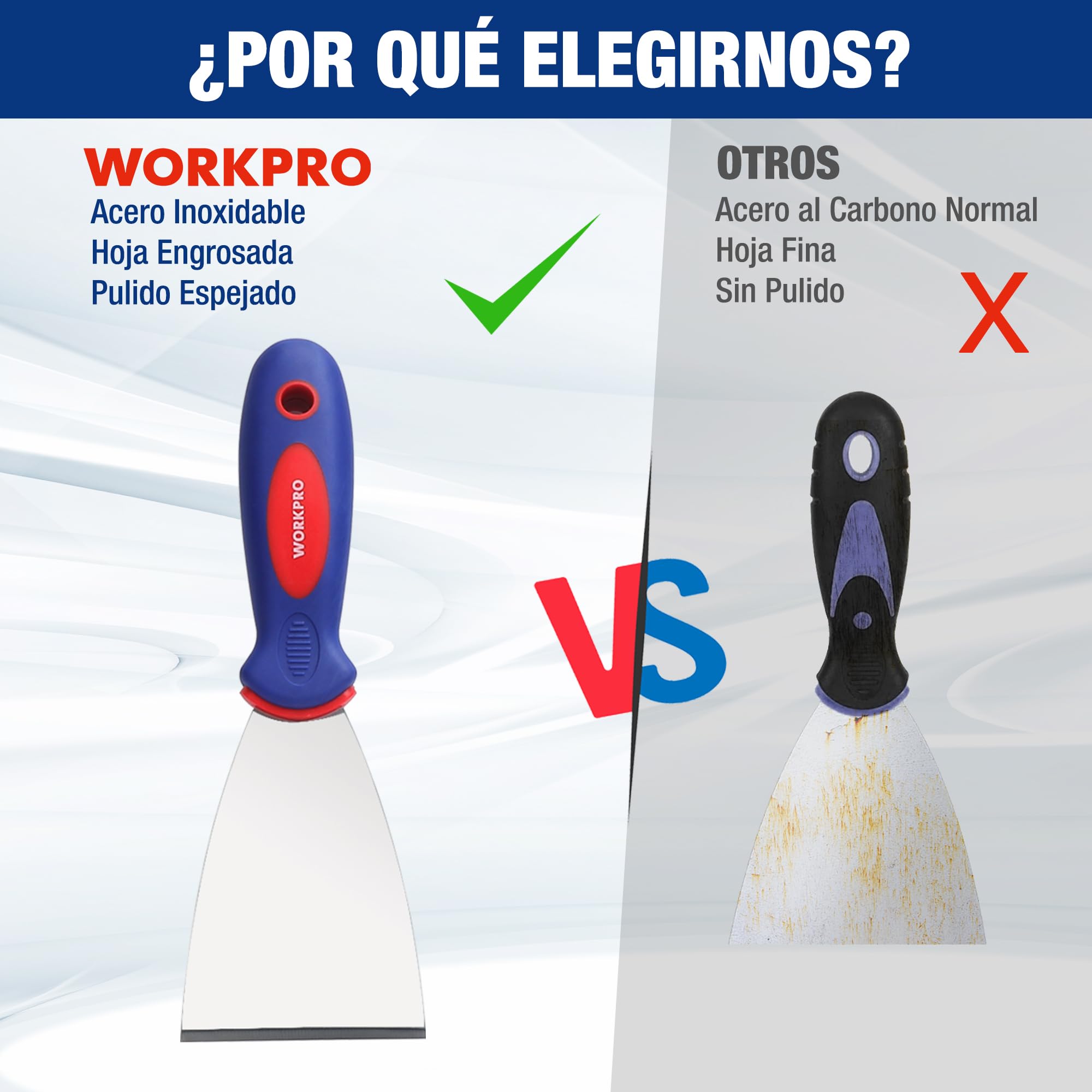 WORKRPO 4-piezas Juego de Espátulas Masilla, Espátula de Acero Inoxidable en 4 Formas 38 mm, 76 mm, 100 mm, 150 mm, Espátulas para Pintura