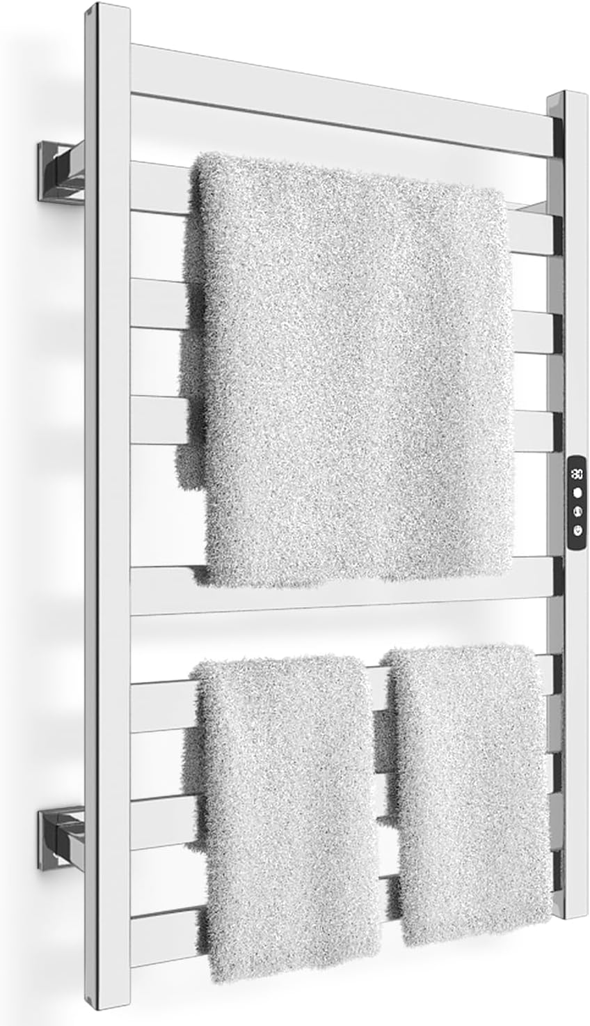 Towel Warmer, Towel Heater Rack for Bathroom, 8-bar Electric Towel Dryer Wall-Mounted Plug-in Bath Heater, 304 Stainless Steel Hot Towel Rack with Timer and Smart Temperature Control