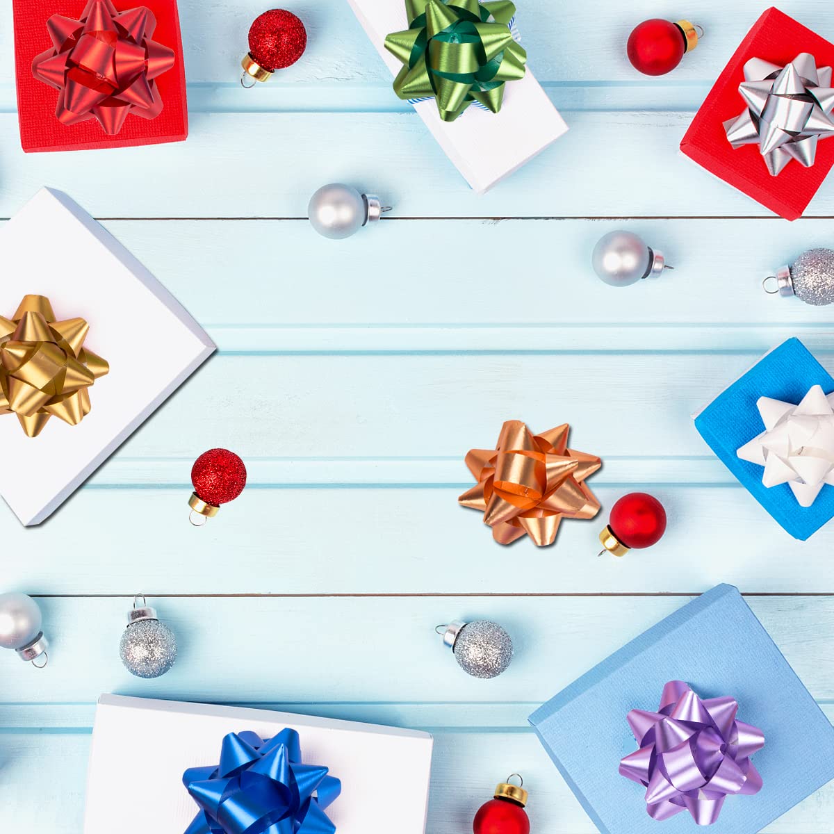 100 lazos pequeños de estrellas para envolver regalos y regalos, múltiples lazos de Navidad de coClour, para fiestas, cumpleaños, bodas u otras vacaciones. (estilo 1)