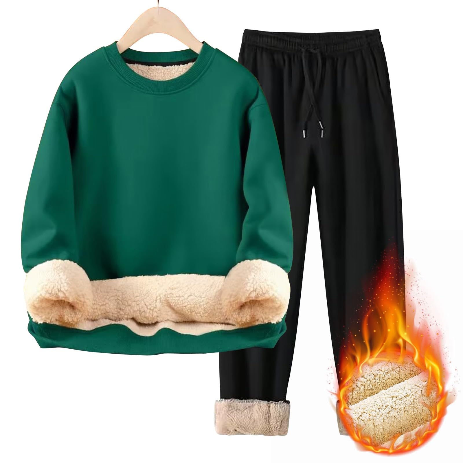 Felpa con cappuccio girocollo e jogger Set per uomo, tuta invernale in pile