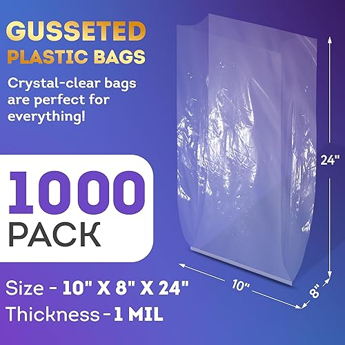 Vista 65 de APQ Bolsas de Polietileno con Fuelle 1 Mil Transparente/10" x 6" х 20