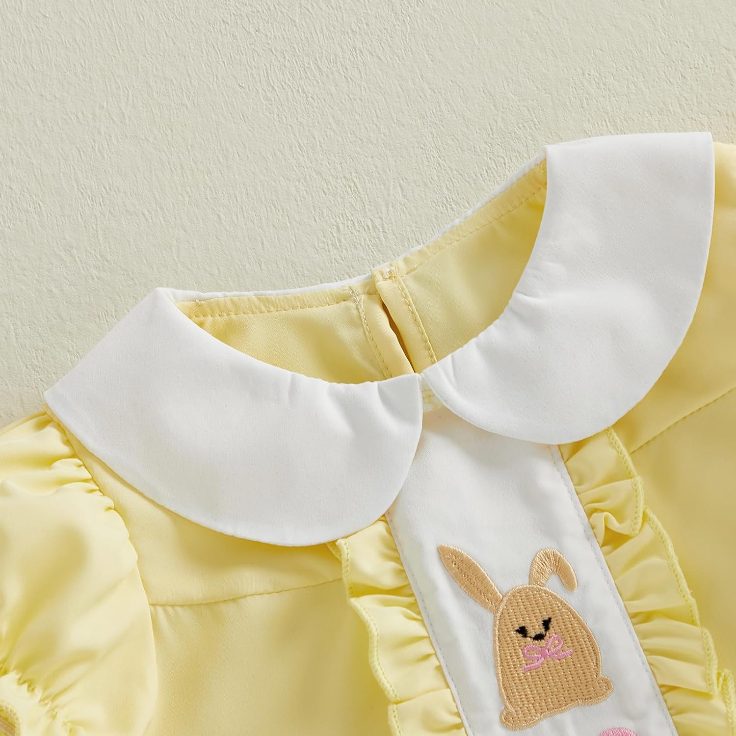 Toddler Girl Easter Outfit Bunny Carrot Bow Embroidery Short Puff Sleeve Peter Pan Collar Dress Kids Spring Clothes - Image 5