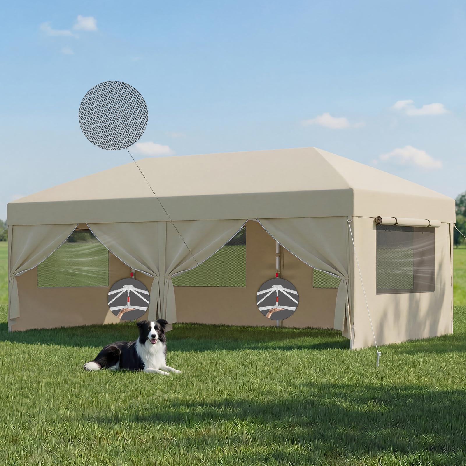 JUMMICO Gazebo 3x6 Pieghevole Impermeabile｜Zanzariera Arieggiata Anti-Insetti｜Robusto, Durevole, Impermeabile e Anti-UV｜Installazione e Rangement Rapidi｜Ideale per Cortile, Campeggio e Altro｜Beige