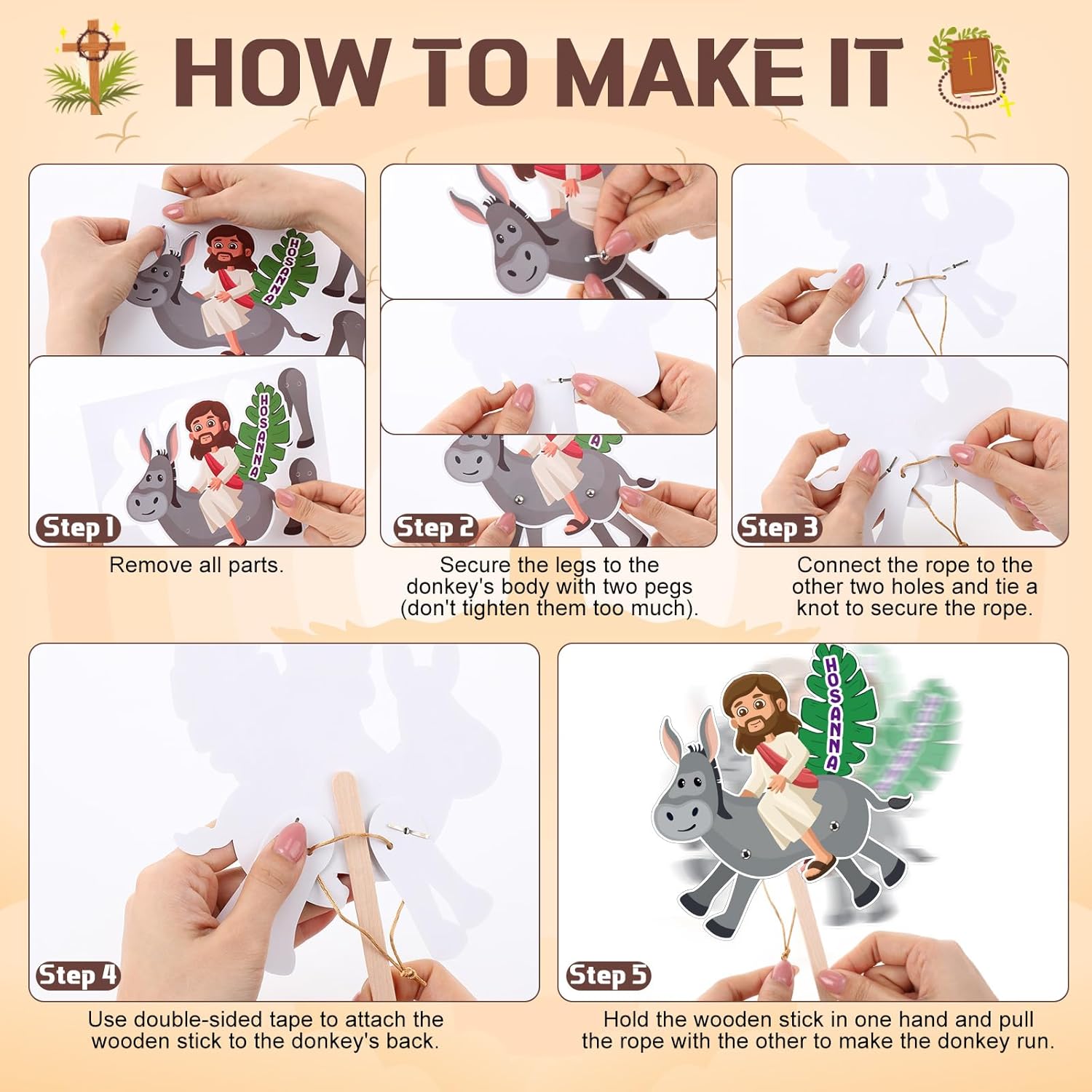 Motipuns 24 Set Easter Palm Sunday Crafts Kits Religious Hosanna Jesus Gifts Christian Party Favors Decorations for Sunday School Activities Church Home Supplies