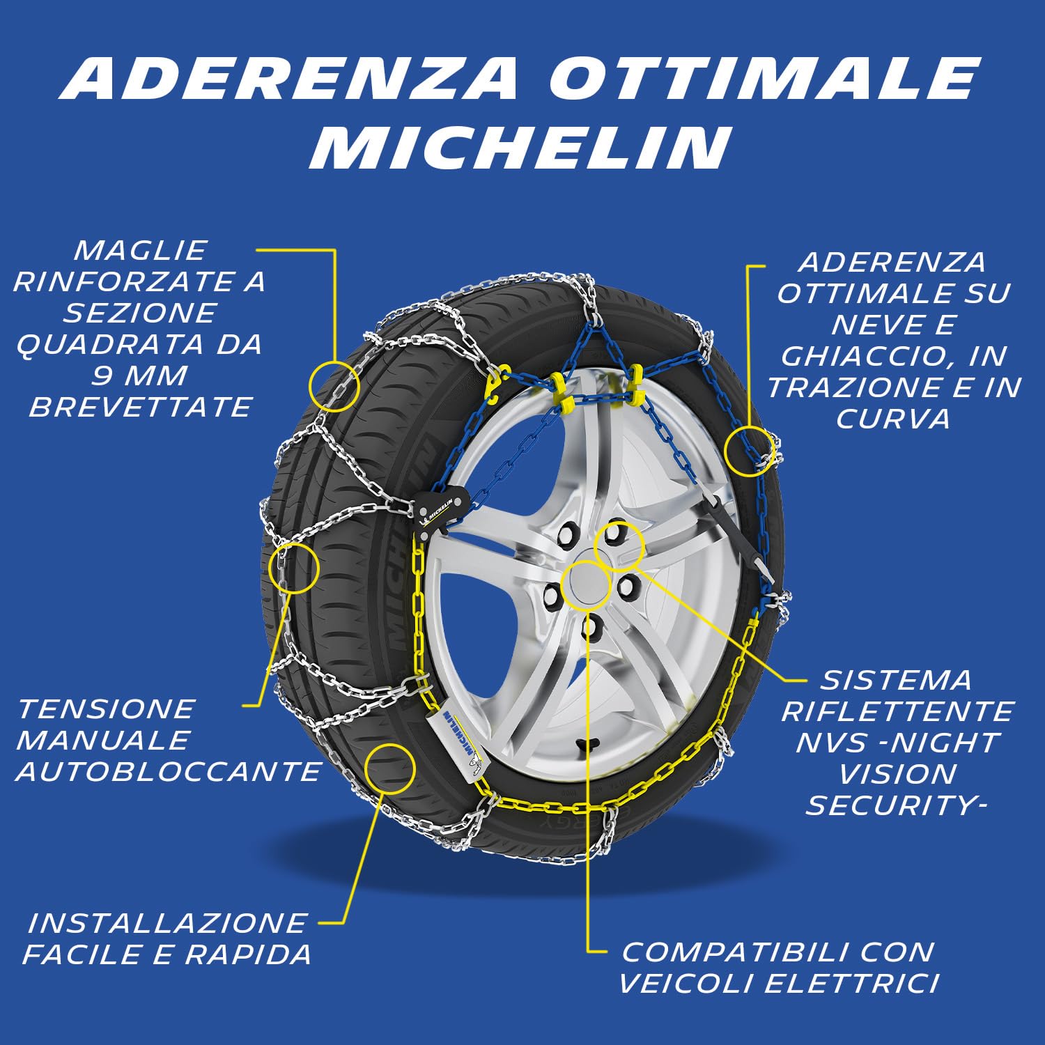 MICHELIN Catene da Neve Extrem Grip Automatic 130 9mm Maglie Rombo ABS ESP Montaggio Rapido