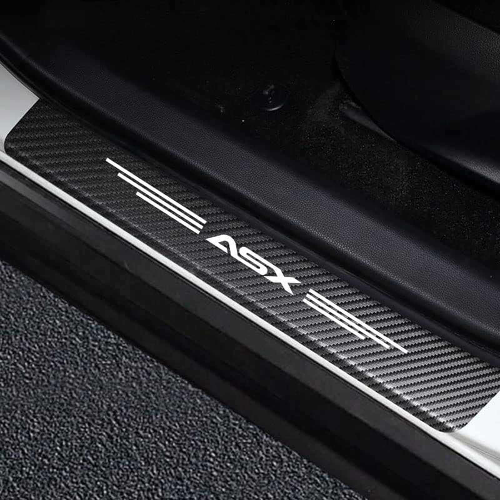 KAFMZEP Car Sill Protectors Strips,4pcs Self Adhesive Carbon Fibre Wrap Film Universal Automobile Threshold Kick Plate Sticker for Mitsubishi ASX Styling Accessories,White