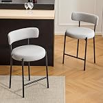 Ensemble de tabourets à barres de 24'' de Furnilivng 3, Tabourets modernes de comptoir de hauteur avec dos courbé et cadre en métal noir, Tabouret de cuisine rembourré, Barselles pour l'île de la cuisine, Bar, Blanc