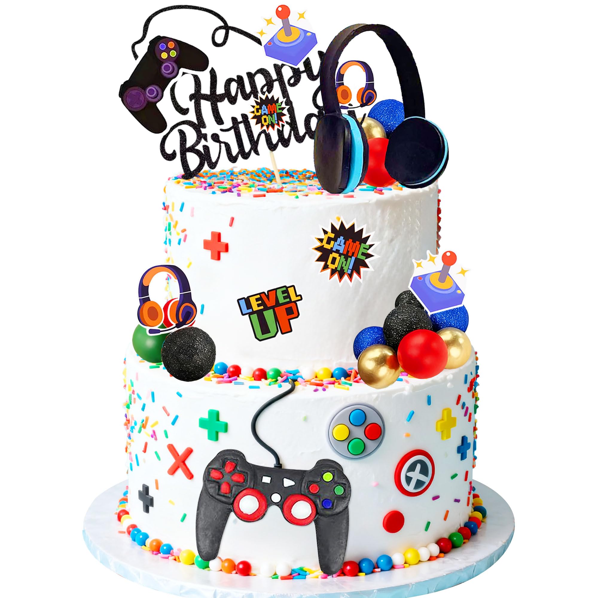 LaVenty Video game themes Cake Toppers Headset Cake Decorations Ball Controller Cake Decoration for Birthday Party Cake Decoration
