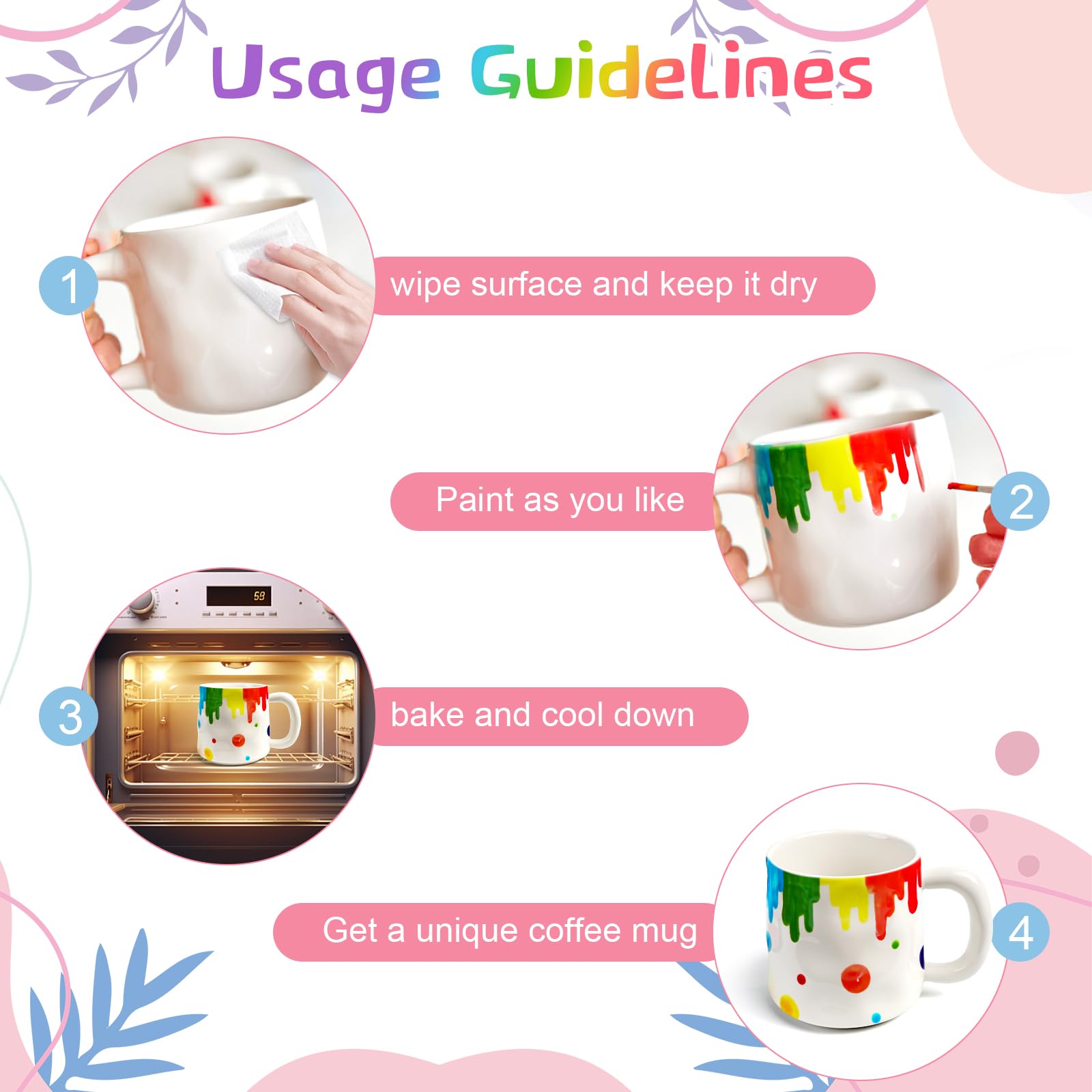 Kit de Peinture sur Céramique, 2 Tasses à Peindre en Céramique Blanche Set avec Peintures, Pinceaux et Peinture, Kit Mug Peindre Cadeau DIY, Kit de Bricolage pour Adultes et Enfants