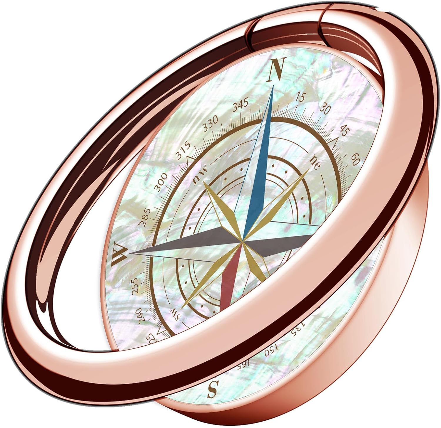 Carveit Natural Shells Cell Phone Ring Holder Metal Phone Kickstand Grip for iPhone 16 Pro Max/15/14 & Galaxy S23/S24/S25 Ultra & Pixel 7/8/9 -Rose Gold-True Compass