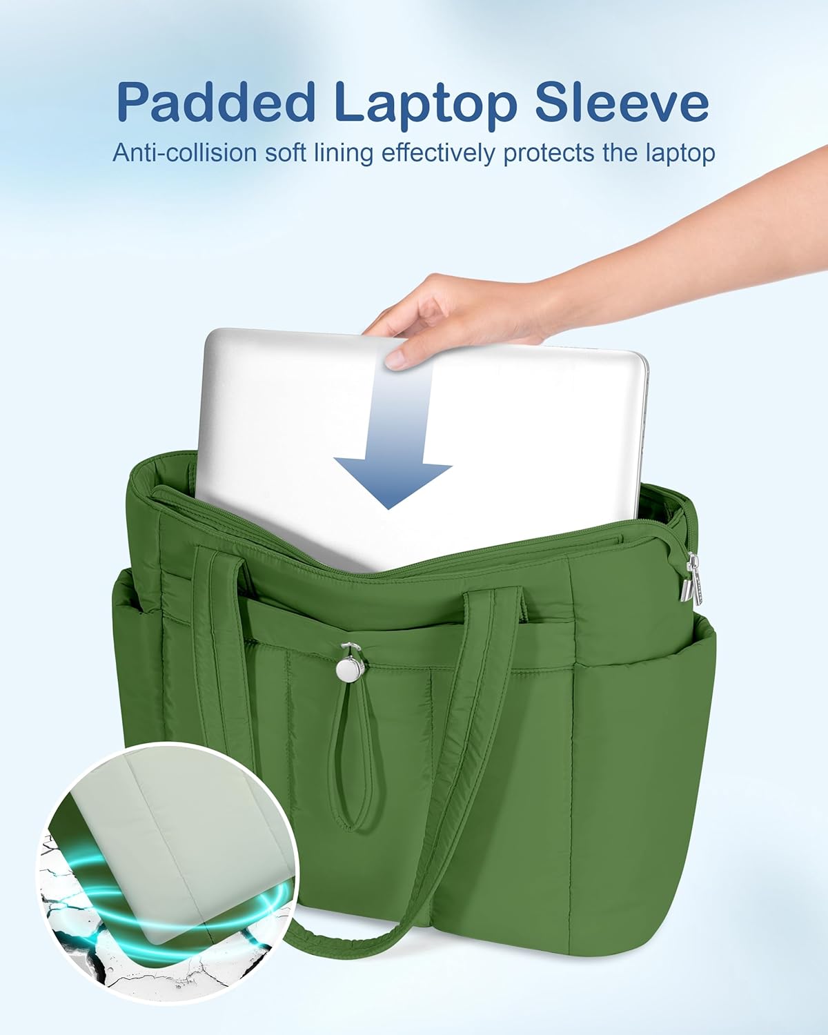 TOPDesign Puffy Tote Bag for Women with Cup Holder & Laptop Compartment & Cosmetic Bag & Trolley Sleeve for Work, Travel - Image 6