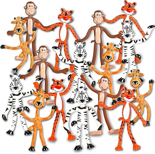 ArtCreativity Animales de zoológico flexibles, juego de 12 figuras de animales flexibles, recuerdos de fiesta de cumpleaños para niños y niñas,
