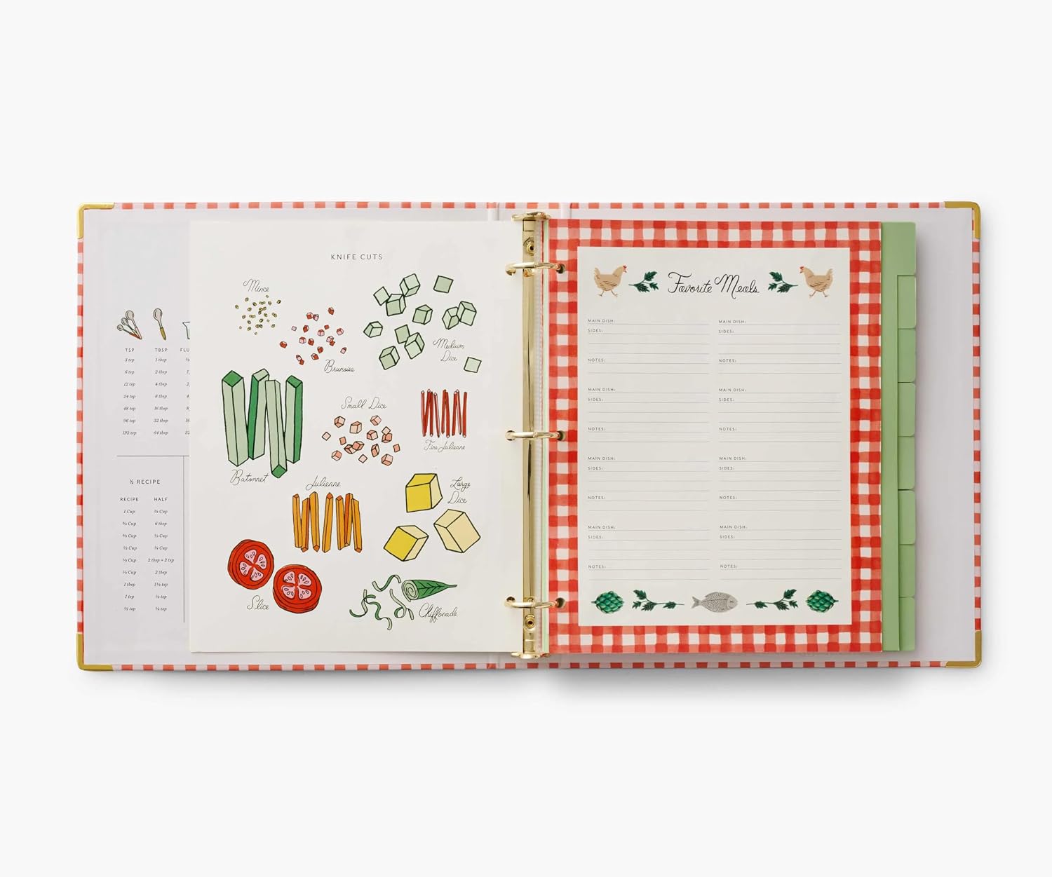 RIFLE PAPER CO. Cherry Farms Recipe Binder, 1" Three-Ring Binder, Double-Sided Pocket Folder, 16 Tabbed Dividers, 10 Clear Recipe Card Sleeves, Holds 175 Pages