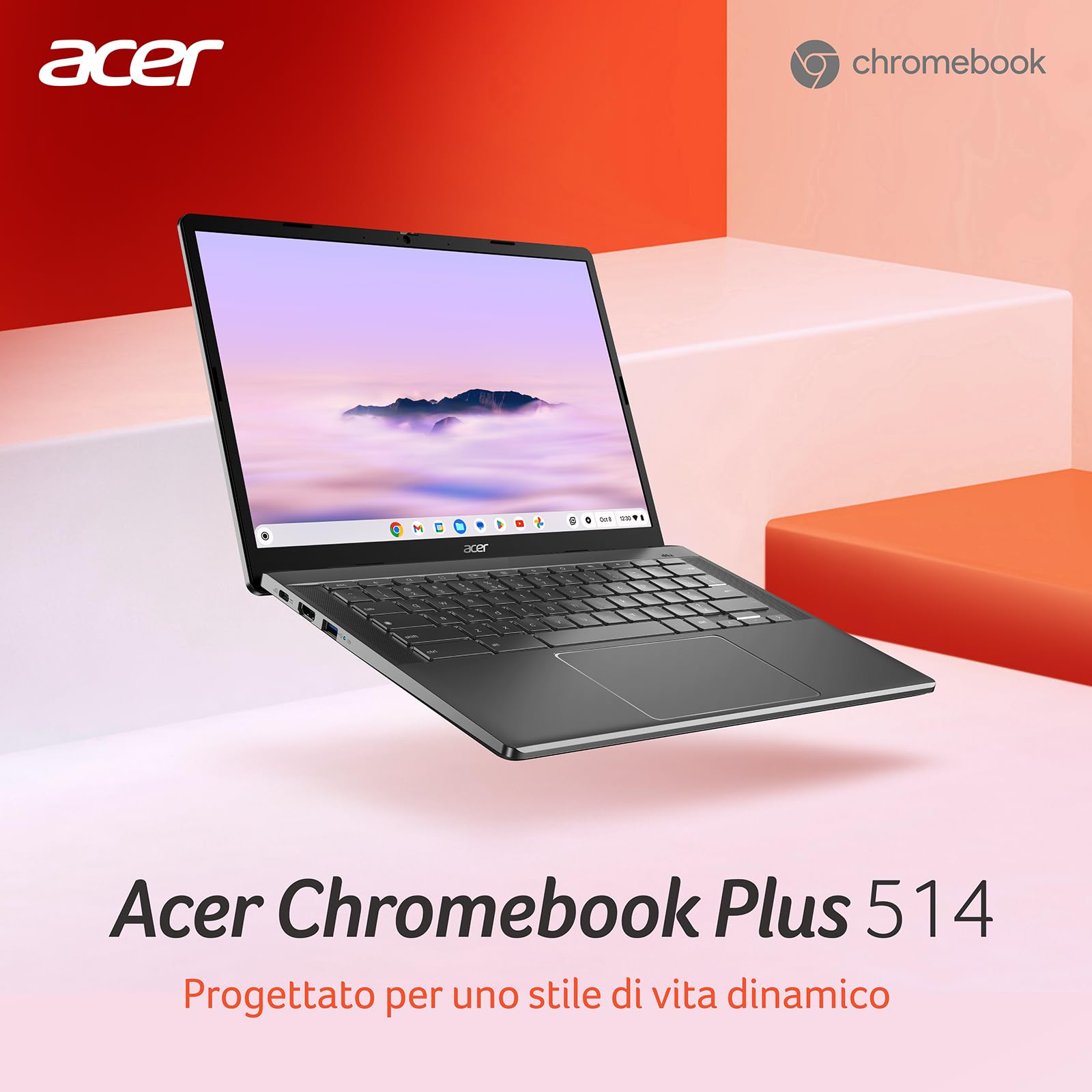 Acer Chromebook Plus 514 CB514-3H-R6T9 Laptop con IA Google | AMD Ryzen 5 7520C, 8 GB DDR5, 256 GB PCIe SSD, Display 14" WUXGA IPS, Radeon Graphics