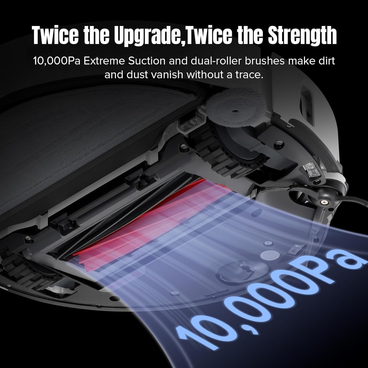 Diagram illustrating 10,000Pa suction power of Roborock S8 MaxV Ultra