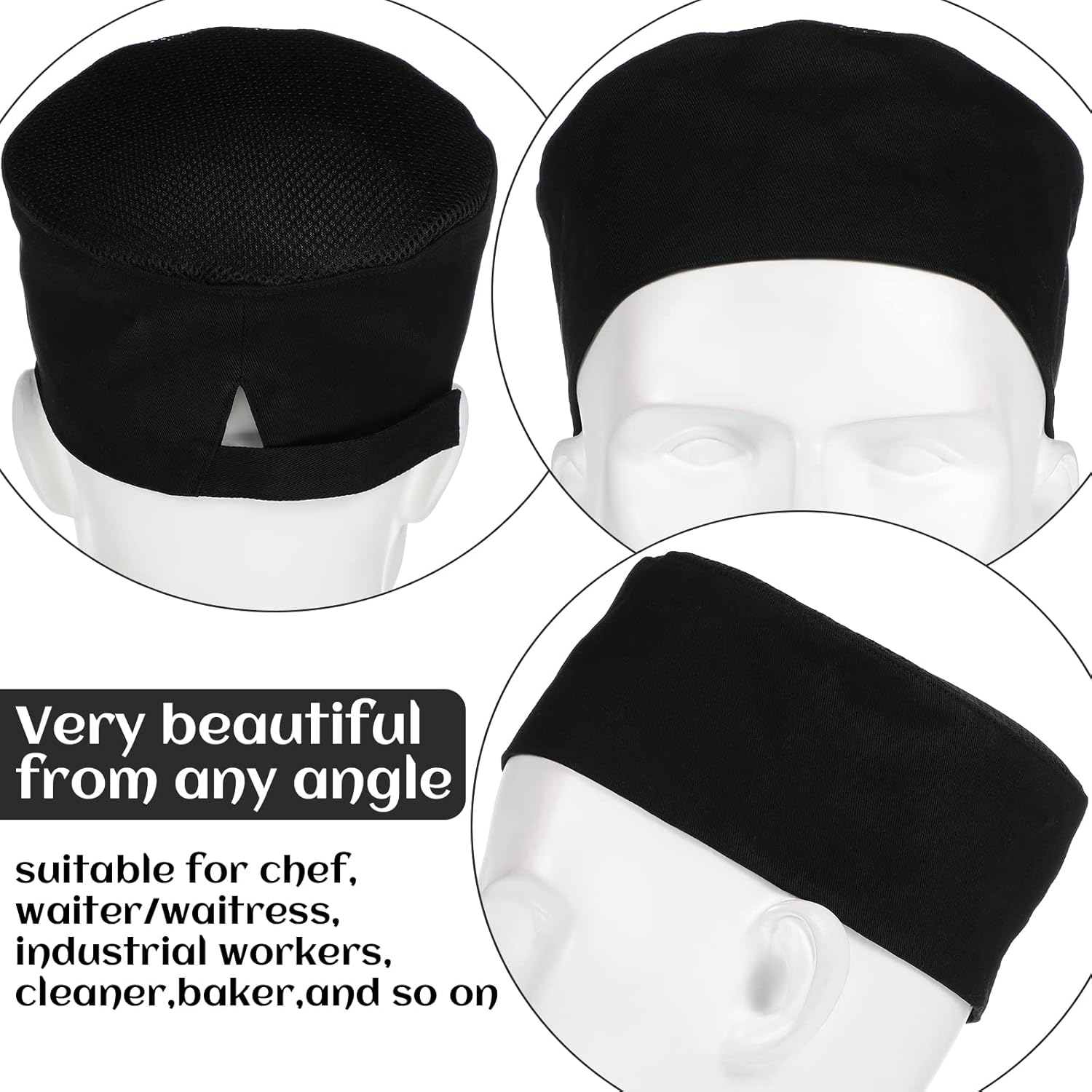 Hicarer 12 Pcs Chef Hat for Women Men Adjustable Unisex Sushi Beanie Chef Mesh Top Skull Cap Kitchen Cooking Food Cap