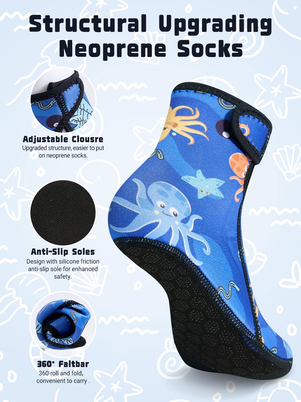 Niños Niñas Calcetines Neopreno, 3MM Calcetines de Buceo Calcetines de Neopreno para Escarpines