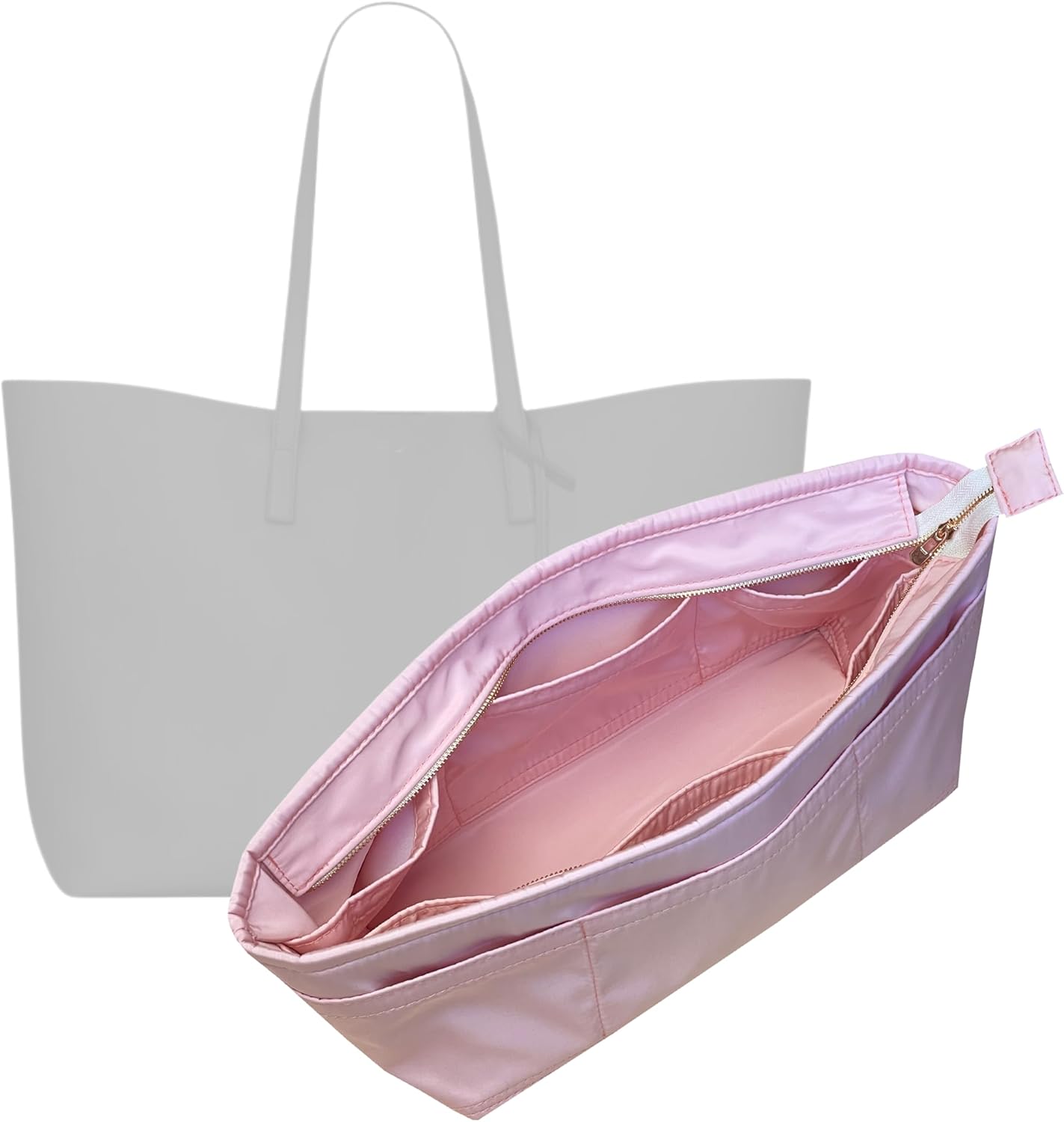 Divitize Luxe Waterproof Nylon Organizer compatible with East West Shopping Tote Insert — Handmade Perfect Fit, +24 Colors, Premium Quality, Extra Storage & Support (For E-W, Beige)