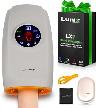 جهاز تخفيف آلام النفق الرسغي والمعصم Lunix LX7 FSA، جهاز تدليك اليد بضغط الهواء الساخن لالتهاب المفاصل، هدايا عيد الأم للنساء والأمهات، شاشة تعمل باللمس، رمادي سحابي