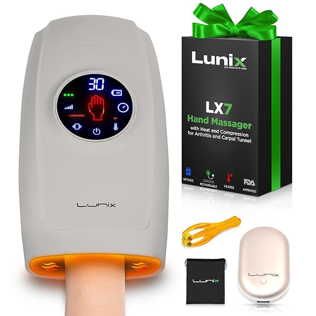 Lunix LX7 FSA Carpal Tunnel Wrist Pain Relief Device Heated Air Compression Hand Massager for Arthritis Mothers Day