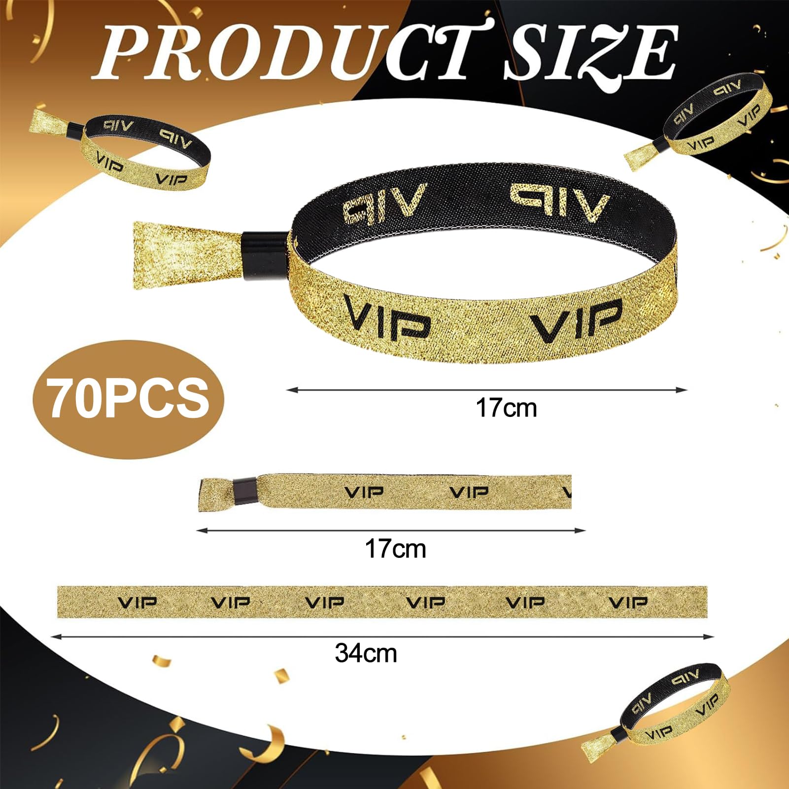 70 PCS Bracelets d'entrée en Tissu VIP, Bracelets d'entrée VIP, Bracelets de Festival, Bracelets d'entrée en Or Noir, Bracelets d'entrée de fête, Bracelets de fête imperméables, Bracelets en