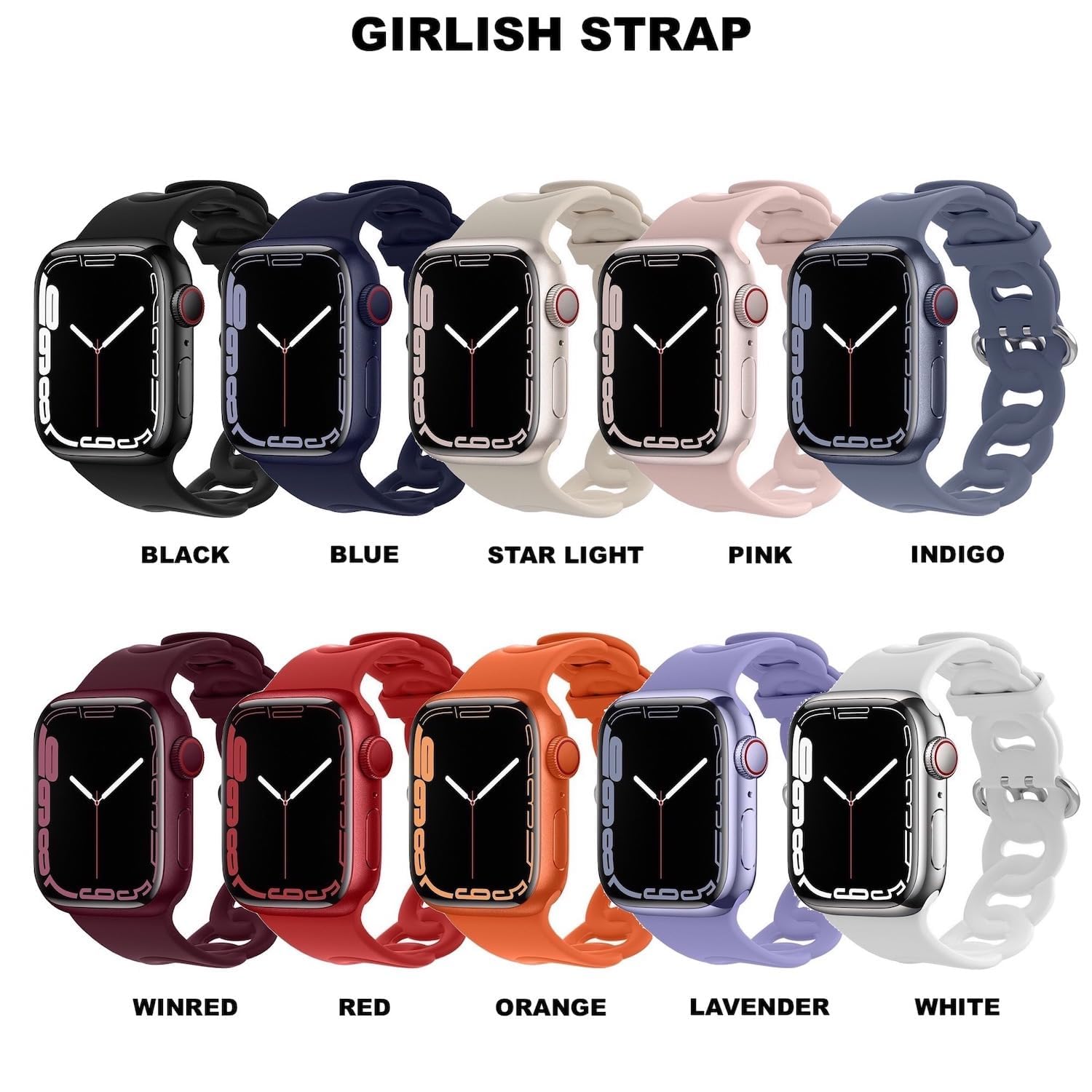 Girlish Strap Bands For Apple iWatch 38mm 40mm 41mm 42mm 44mm 45mm 49mm SE, Replacement Soft Silicone Straps for iWatch Series 7/6/5/4/3/2/1 SE For Girl & Boys