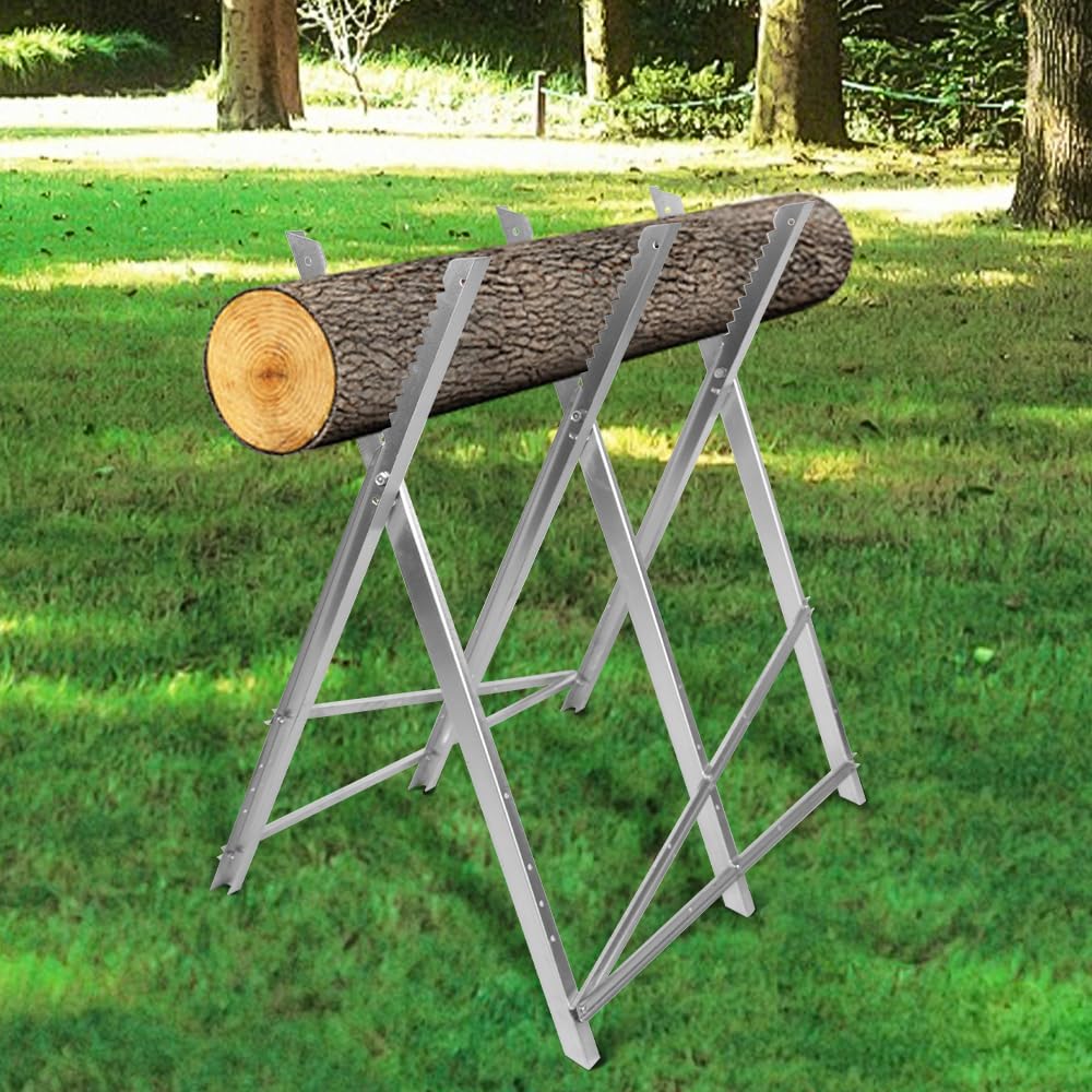 homewell Cavalletto per sega in acciaio, taglio legno, pieghevole, telaio per sega da giardino, cavalletto per motosega, supporto per sega a mano, capacità di carico fino a 150 kg (3 colonne)