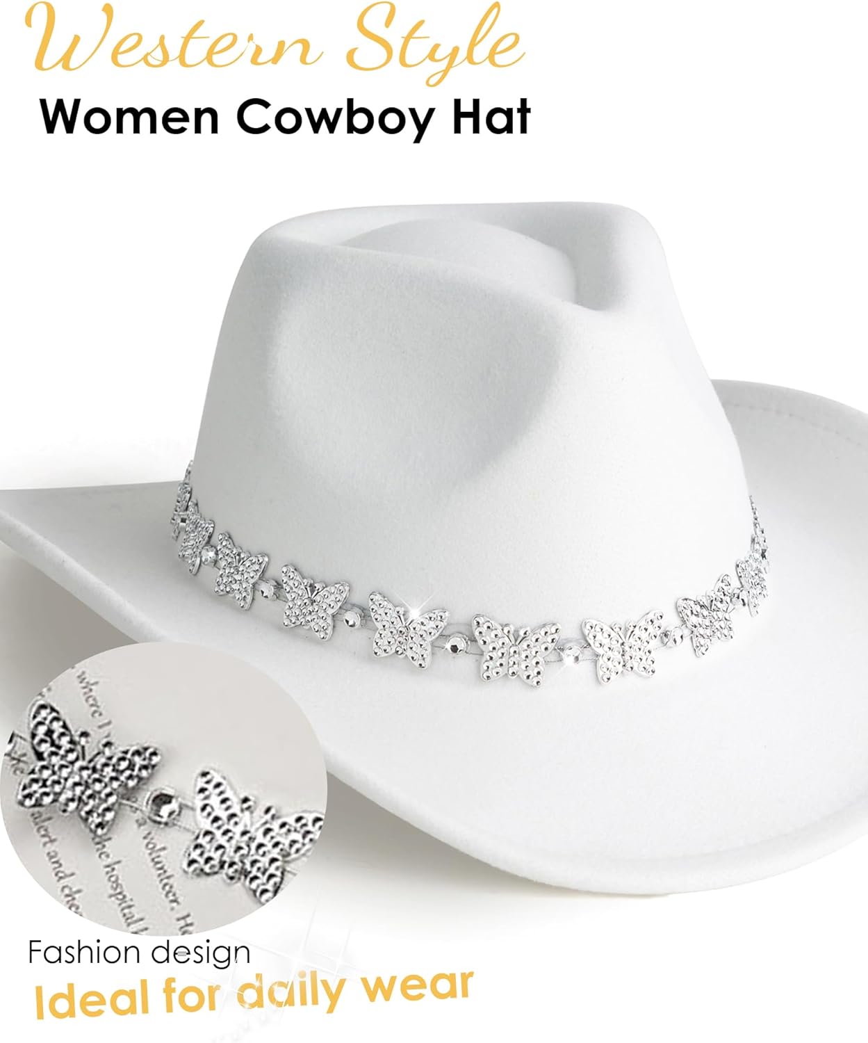 Gossifan Western Cowboy Hat for Men Women Wide Brim Felt Fedora Cowgirl Hats with Buckle Belt - Image 2