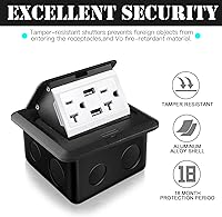 Vista 6 de Hoolerry Kit de 1 caja de cubierta de toma de corriente eléctrica de piso desplegable con cargador USB de 4.8 A, 20 amperios, impermeable