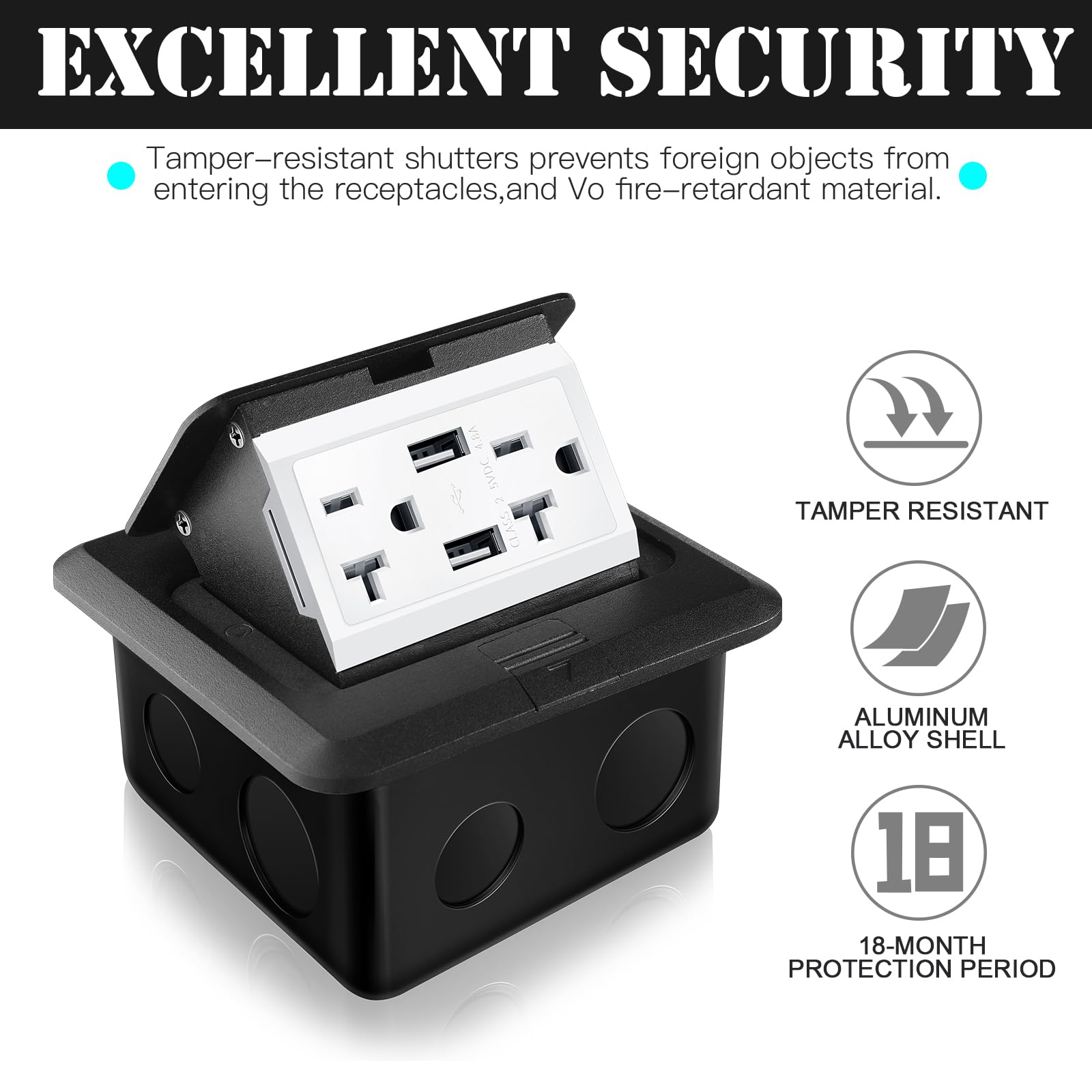 Hoolerry Kit di 4 prese elettriche pop up, impermeabili, con caricabatterie USB da 4,8 A, 20 A, presa da pavimento resistente alle intemperie, presa per piano di lavoro domestico (argento