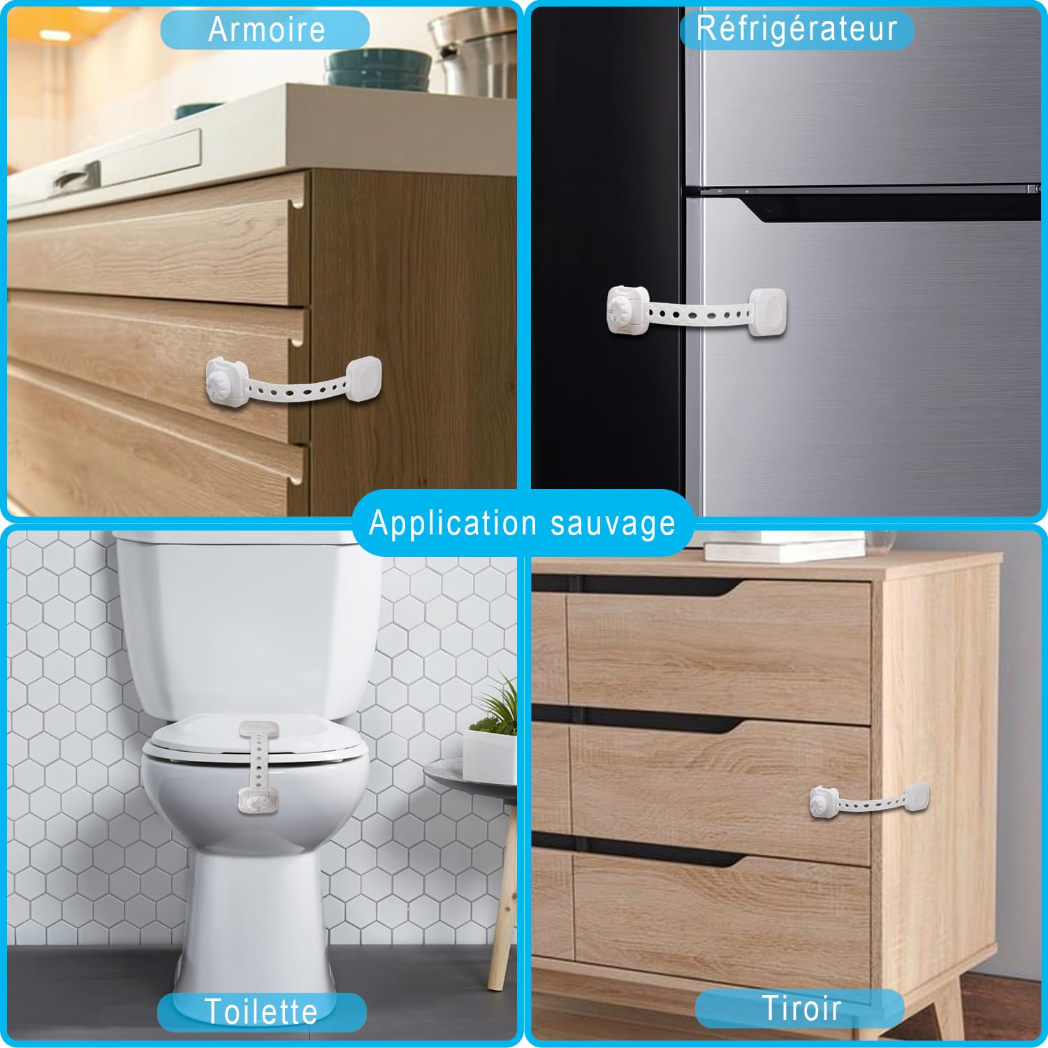 REDTRON Lot de 6 Bloque tiroir sécurité enfant bébé, Verrouillage amélioré, Blanc, sans outil pour tiroir four toilettes réfrigérateur