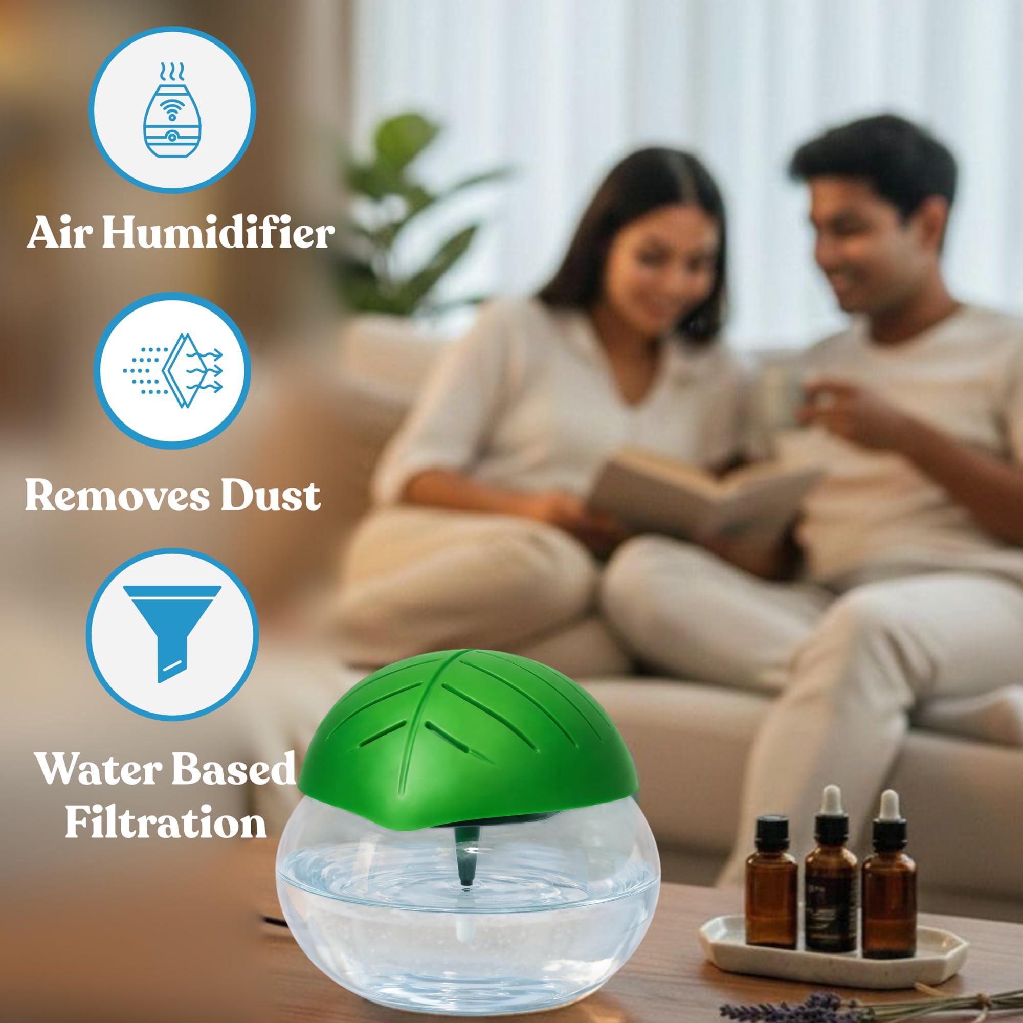 KROZENT Portable 3-in-1 Green Air Revitalizer | Aroma Diffuser with Free Aroma Oil | Humidifier with 1800ml Tank for Home, Office, Bedroom & Spa (2 Pack, Humidifier with Lemongrass) 1