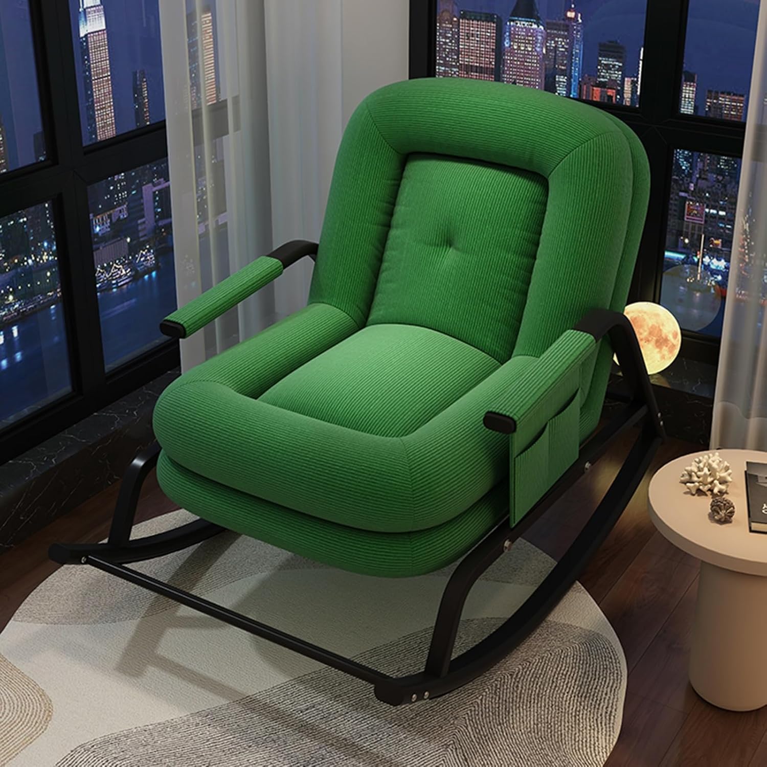 Patio Leisure Rocking Chairs，Outdoor Patio Rocking Chair, Comfortable Upholstered Rocking Chair, Oversize Indoor Reading Chair, All-Weather Chair with Steel Frame, for Front Porch Living Roo