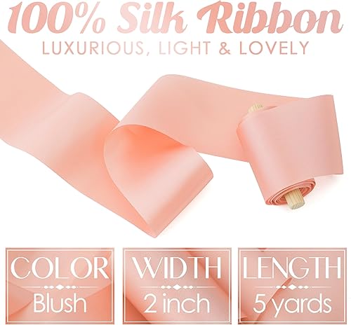 Miniatura 2 de MEEDEE Cinta de seda rubor, cinta de pelo de seda rosa de 2 pulgadas, 5 yardas en carrete, perfecta para manualidades, decoración de boda, ramo de