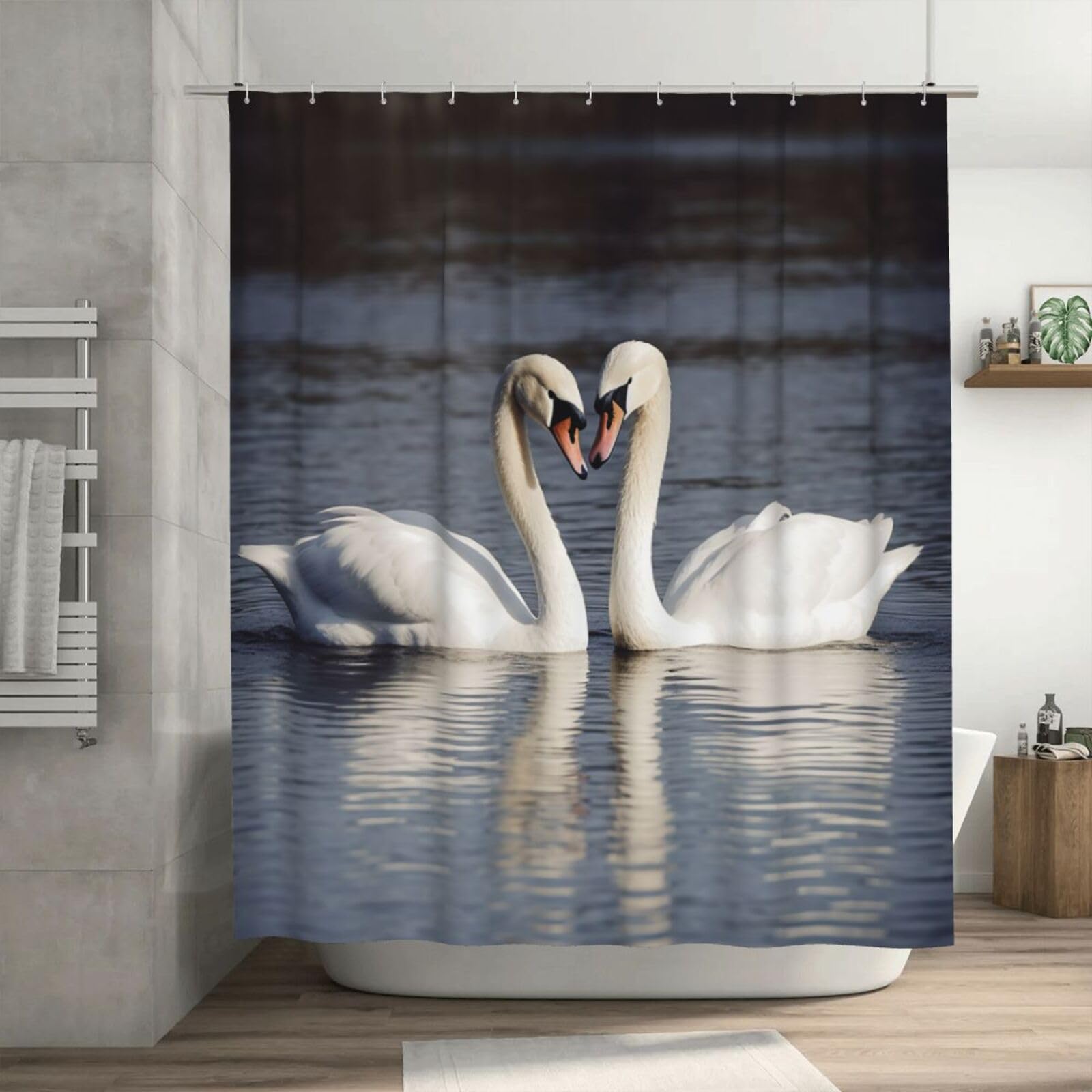 Rideau de douche de qualité supérieure en tissu lourd motif cygne 182x182 cm