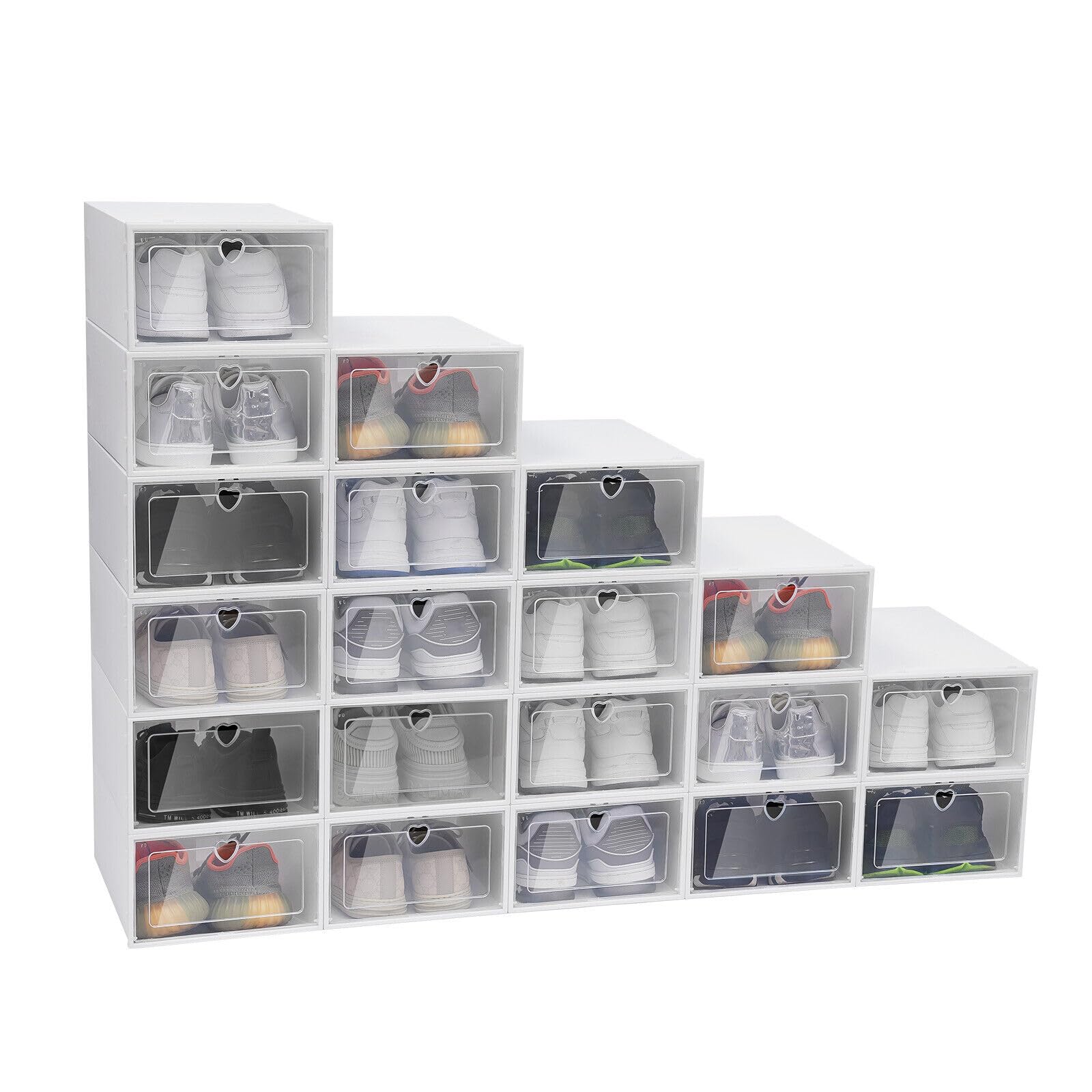 20 scatole per scarpe, in plastica trasparente, pieghevoli, impilabili, organizer per scarpe, contenitori per armadio, camera da letto, piccoli spazi (bianco)